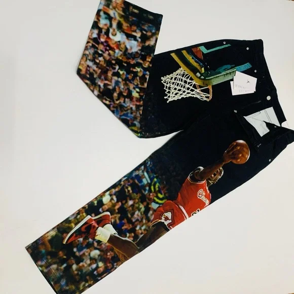 Nike Jordan Black and Red Basketball Print Men's Jeans.Men’s Size 30 Medium